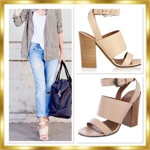 $1,095 Givenchy Sarah Calfskin Leather Blush/ Nude Strap Block Sandal Size 5